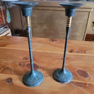Solid Brass Elegant Candle Holders, 10" Tall, Set Of 2